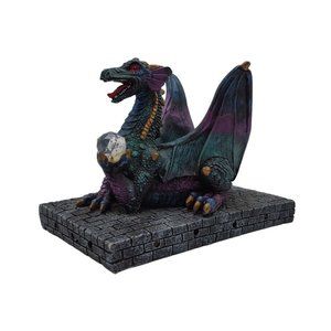 Dragon Figurine Candle Holder Crystal Ball Purple Green  7.5 Inches Long with Ba